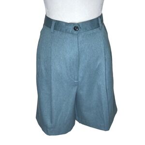 Haley Pleated Shorts Women's Size 10 Blue Microfiber High Waist Career‎ Vintage